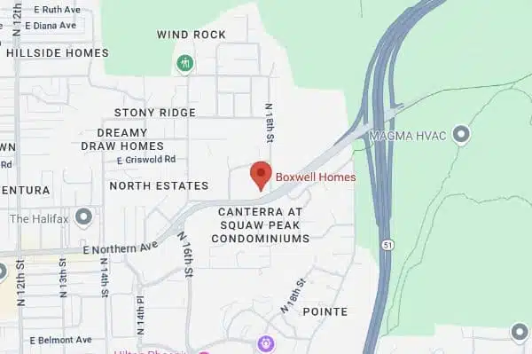 Map to Boxwell Homes office